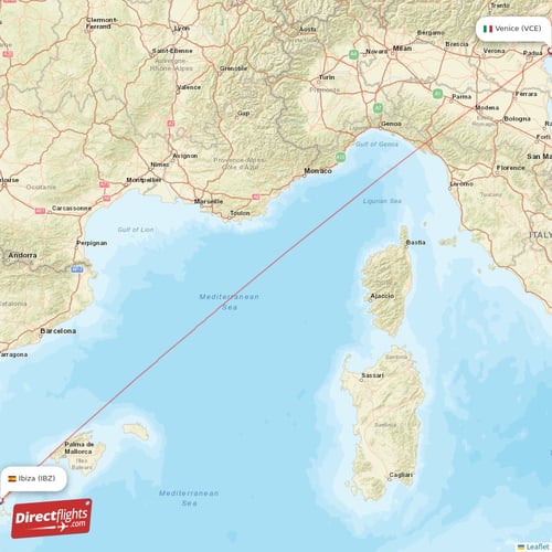 Venice - Ibiza direct flight map