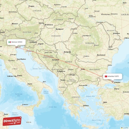 Venice - Istanbul direct flight map