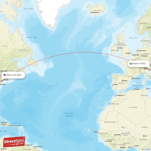 Venice - New York direct flight map
