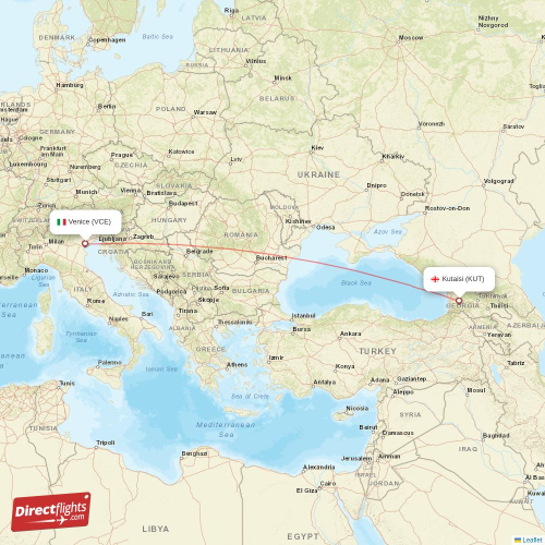 Venice - Kutaisi direct flight map