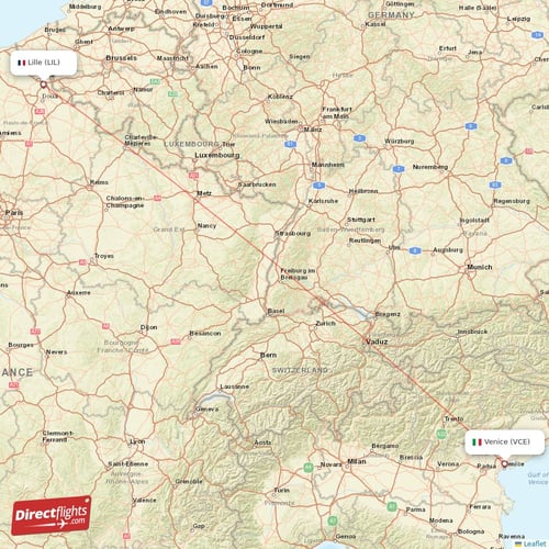 Venice - Lille direct flight map