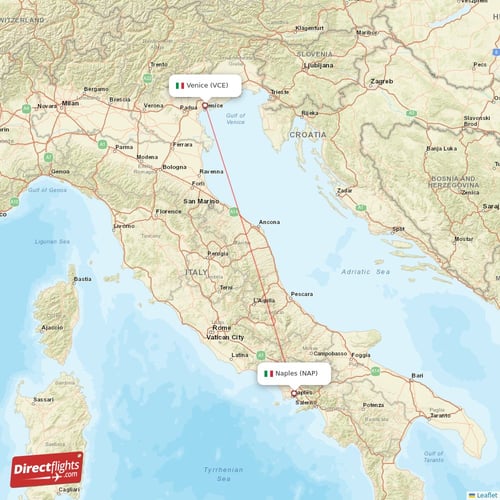 Venice - Naples direct flight map
