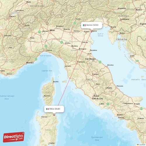Venice - Olbia direct flight map