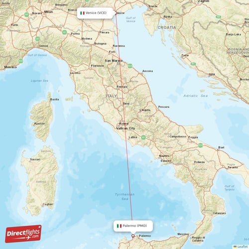 Venice - Palermo direct flight map