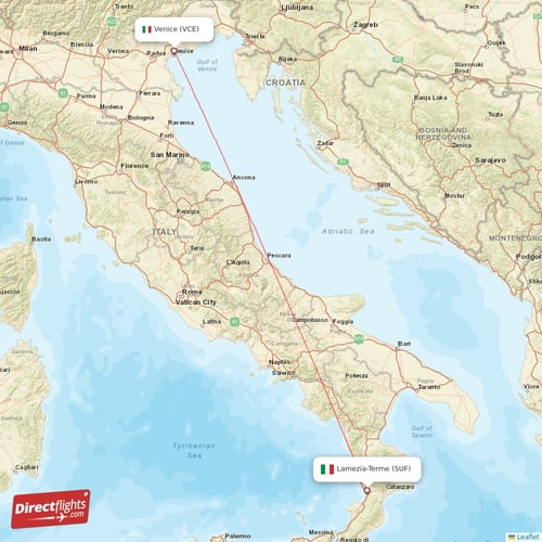 Venice - Lamezia-Terme direct flight map