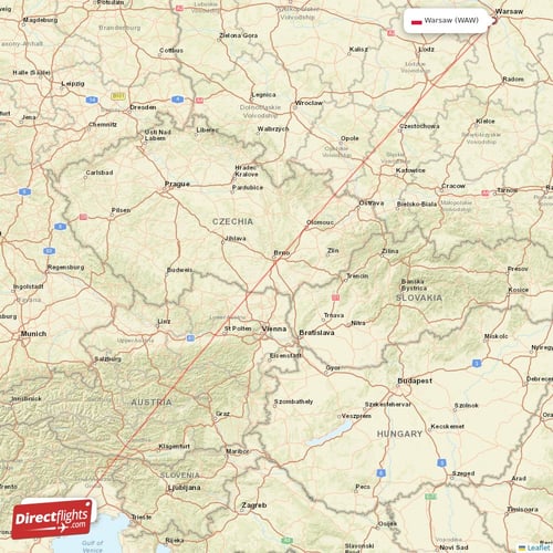 Venice - Warsaw direct flight map