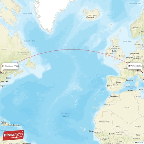 Venice - Montreal direct flight map