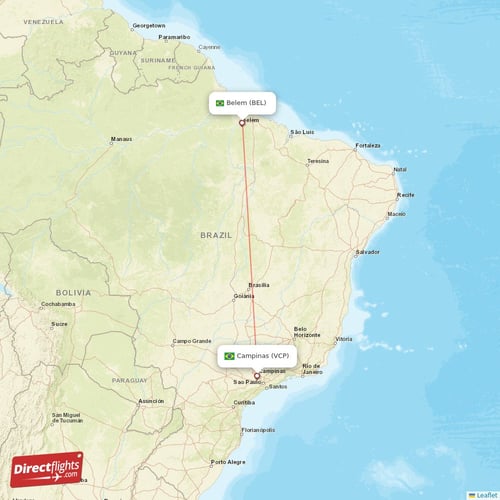 Campinas - Belem direct flight map