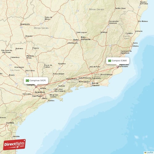 Campinas - Campos direct flight map