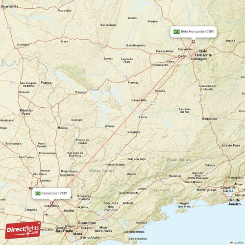 Campinas - Belo Horizonte direct flight map