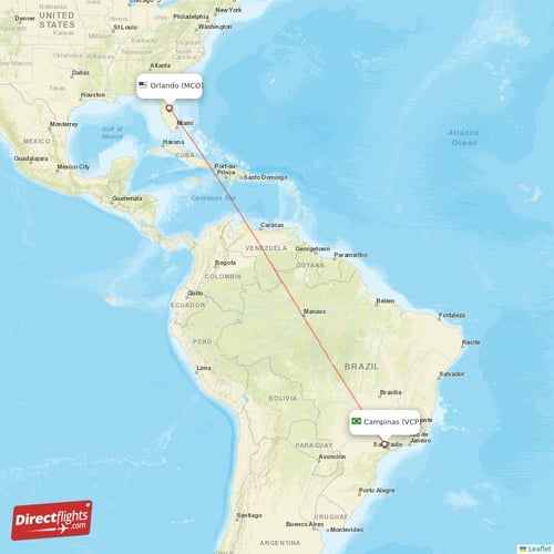 Campinas - Orlando direct flight map