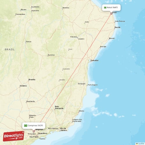 Campinas - Natal direct flight map