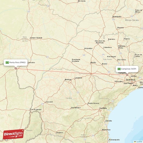 Campinas - Ponta Pora direct flight map