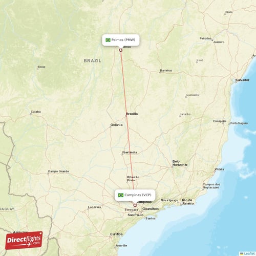 Campinas - Palmas direct flight map