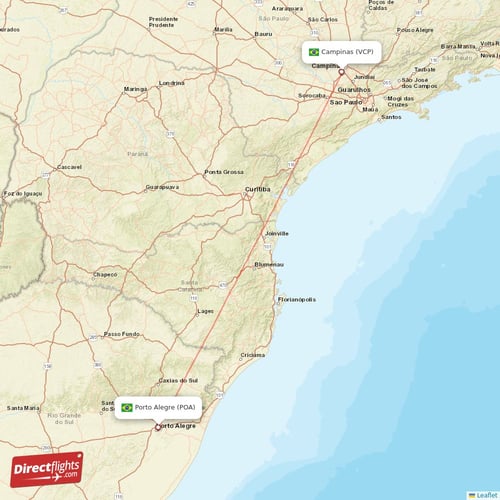Campinas - Porto Alegre direct flight map