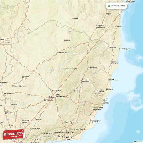 Campinas - Salvador direct flight map