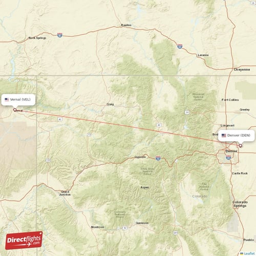 Vernal - Denver direct flight map