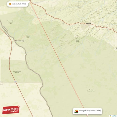 Victoria Falls - Hwange National Park direct flight map