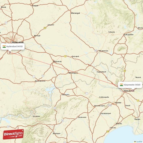 Vijayawada - Hyderabad direct flight map