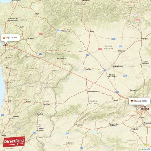 Vigo - Madrid direct flight map