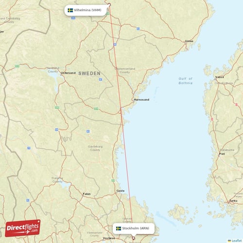 Vilhelmina - Stockholm direct flight map