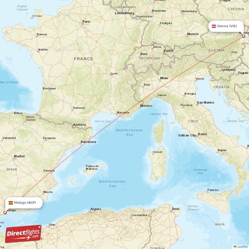 Vienna - Malaga direct flight map
