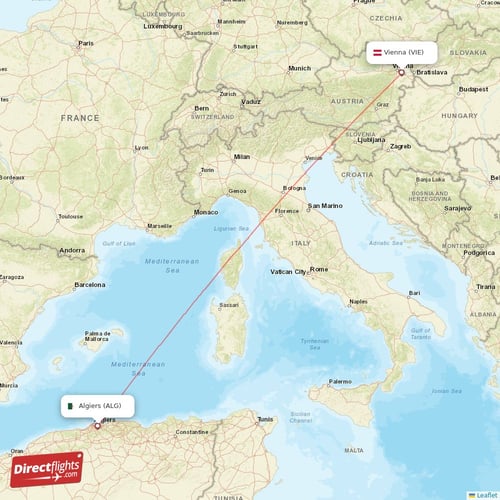 Vienna - Algiers direct flight map