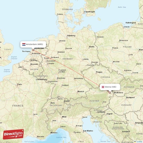 Vienna - Amsterdam direct flight map