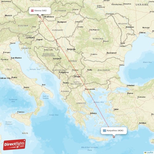 Vienna - Karpathos direct flight map