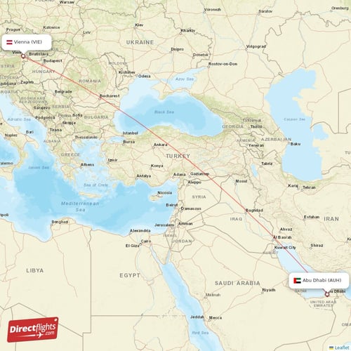 Vienna - Abu Dhabi direct flight map