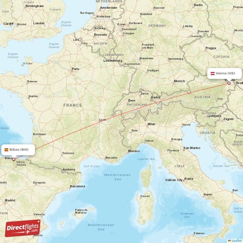 Vienna - Bilbao direct flight map