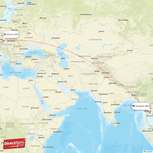 Vienna - Bangkok direct flight map