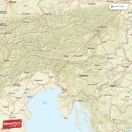 Vienna - Bologna direct flight map