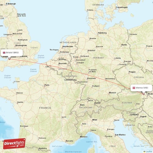 Vienna - Bristol direct flight map