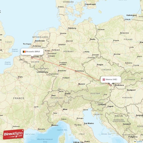 Vienna - Brussels direct flight map