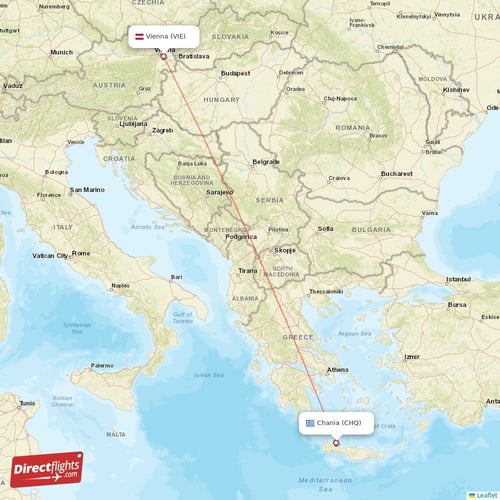 Vienna - Chania direct flight map