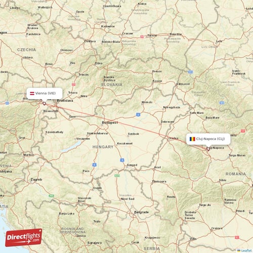 Vienna - Cluj-Napoca direct flight map
