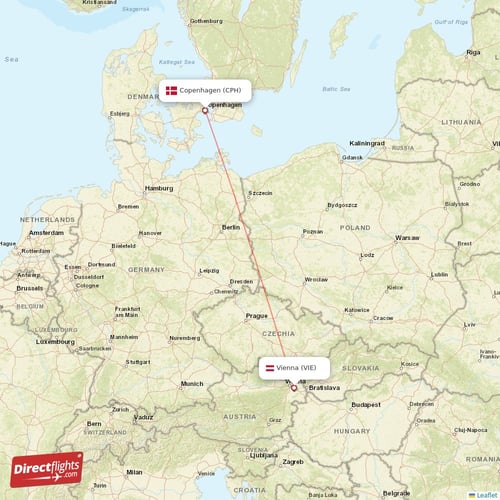 Vienna - Copenhagen direct flight map