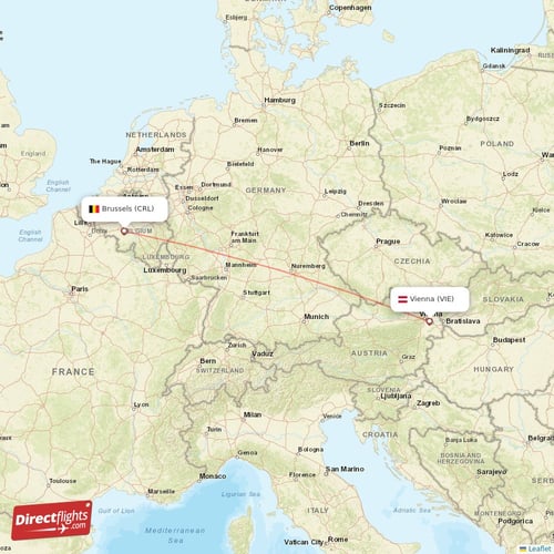 Vienna - Brussels direct flight map