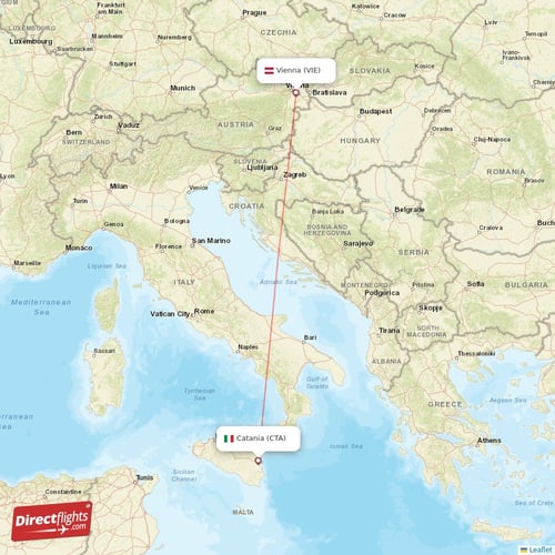 Vienna - Catania direct flight map