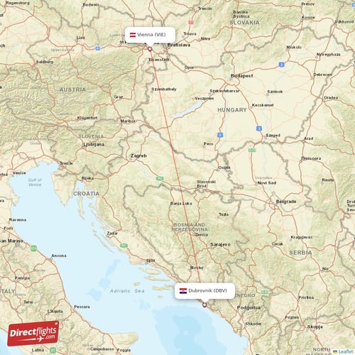 Vienna - Dubrovnik direct flight map