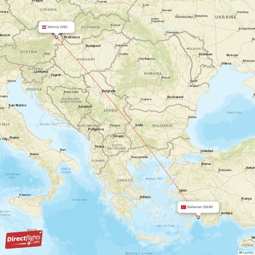 Vienna - Dalaman direct flight map