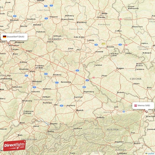 Vienna - Dusseldorf direct flight map