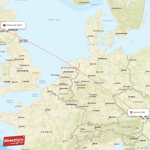 Vienna - Edinburgh direct flight map