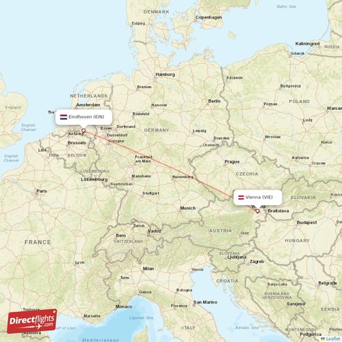 Vienna - Eindhoven direct flight map