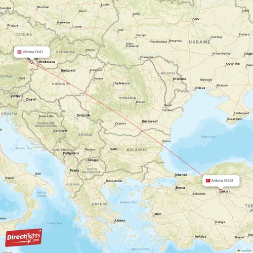 Vienna - Ankara direct flight map