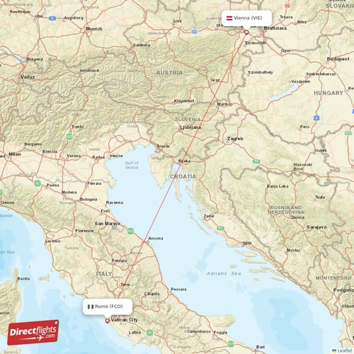 Vienna - Rome direct flight map