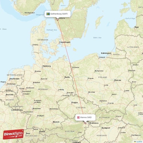 Vienna - Gothenburg direct flight map