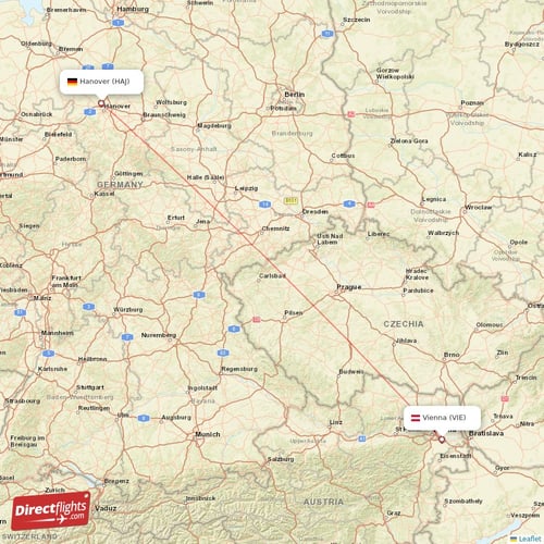 Vienna - Hanover direct flight map