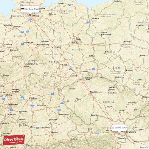 Vienna - Hamburg direct flight map